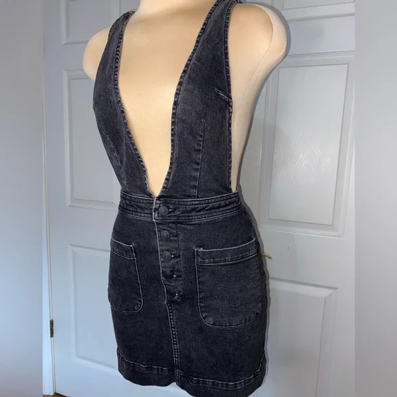 Free People Old School Love Denim Dungaree Pinafore Dress - Size 0 - EUC - Picture 4 of 11
